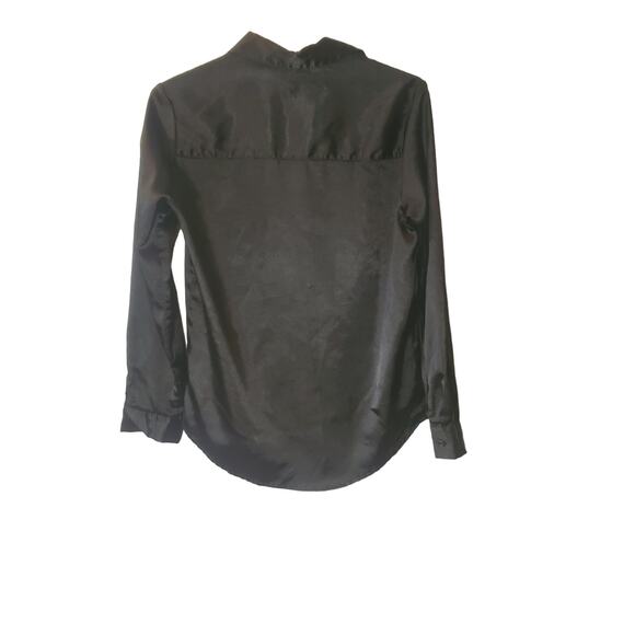 ReVamped Black Satin Long Sleeve Collared Button Up Shirt Blouse Women’s Size XS - Picture 2 of 4